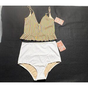 NWT KORTNI JEANE Women 2 Piece Swimsuit Bikini Scoop Back Sz M Multicolor 28-5